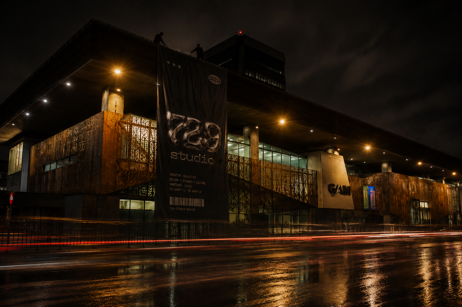 729 studio banner installed at GAM in Santiago
