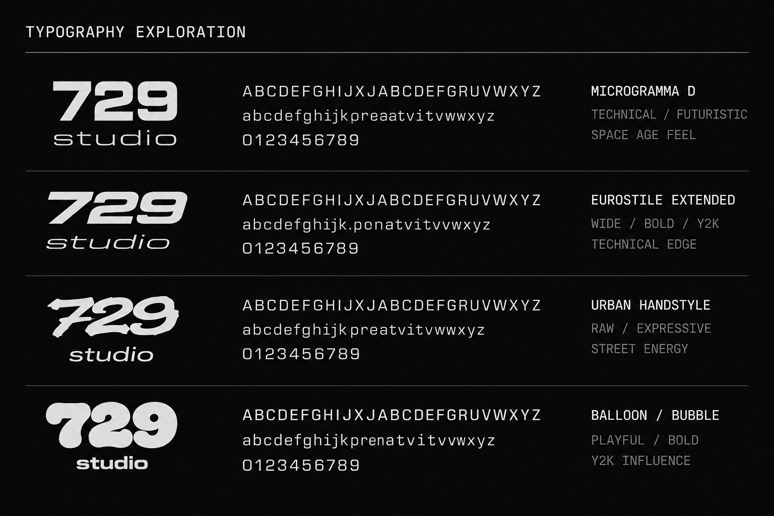 729 studio typography exploration board